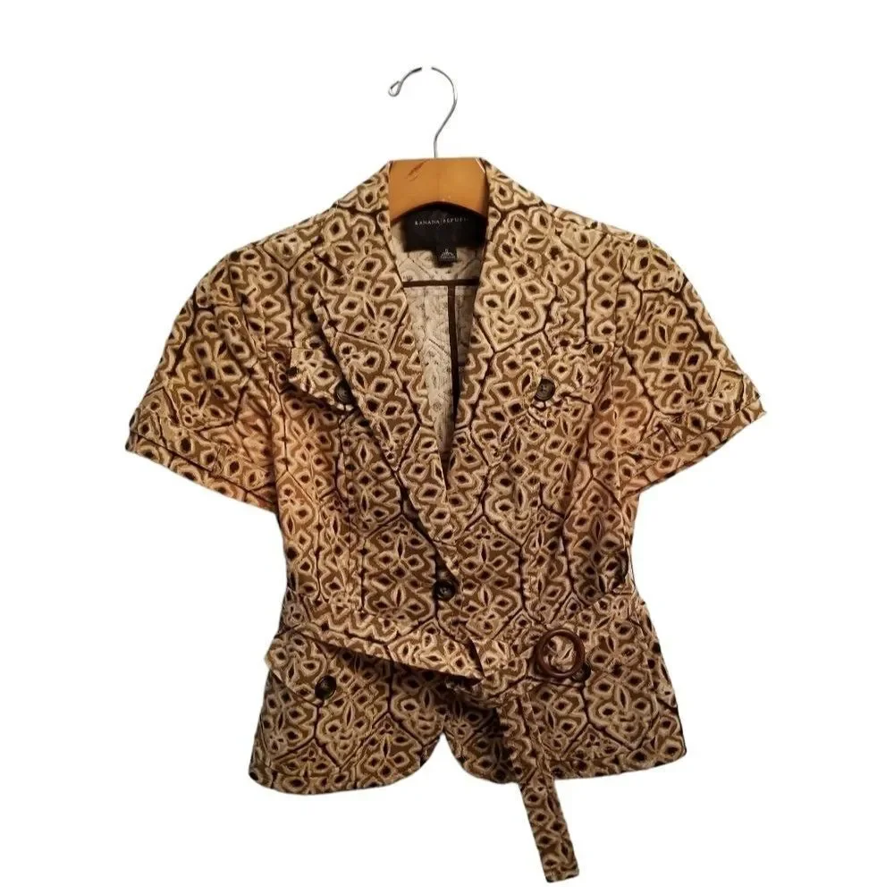 Banana Republic Tan Brown Short Sleeve Safari Print Jacket Size 0   8 374 - Picture 11 of 11